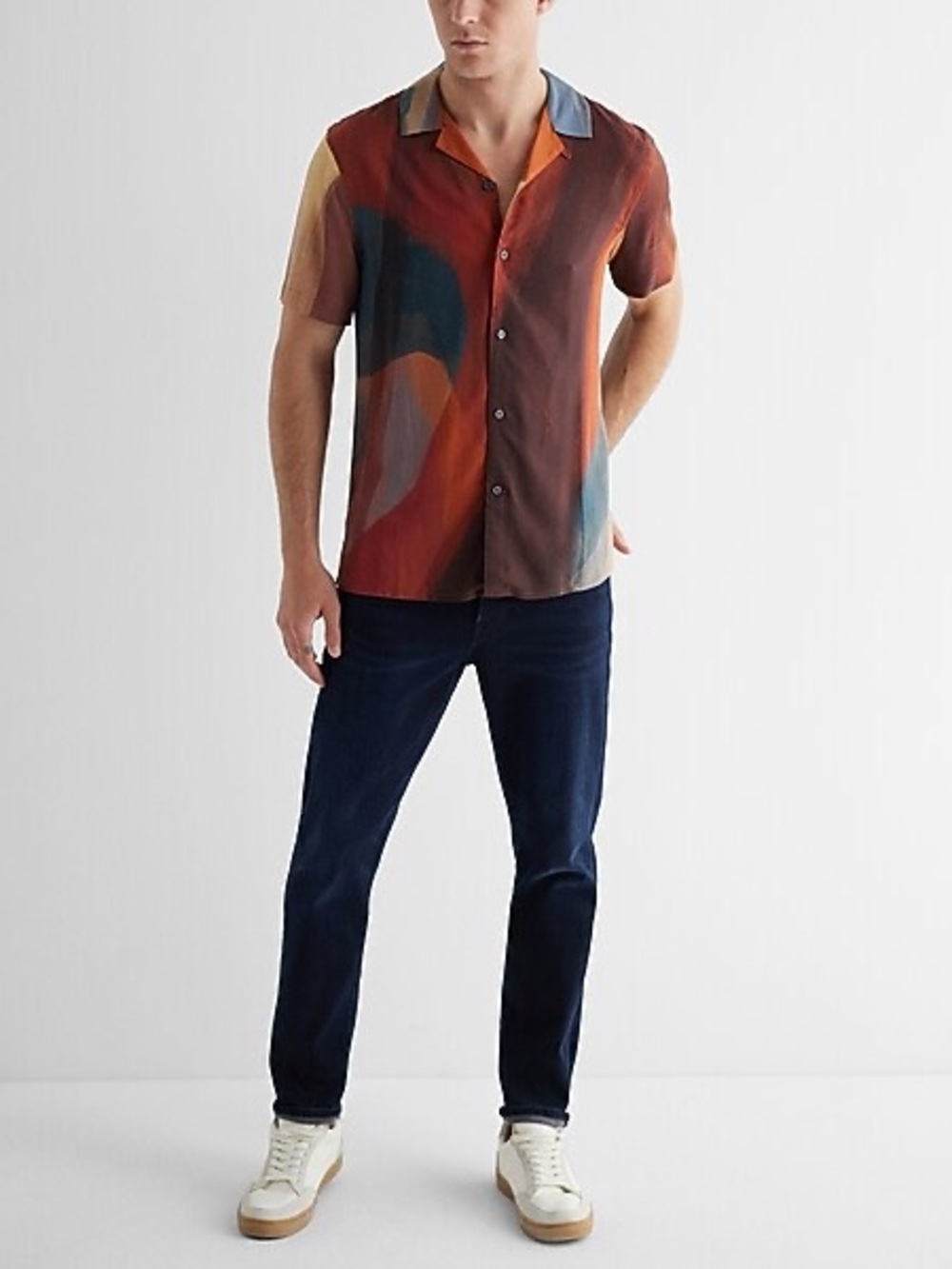 Express Painted Rayon Short Sleeve Shirt